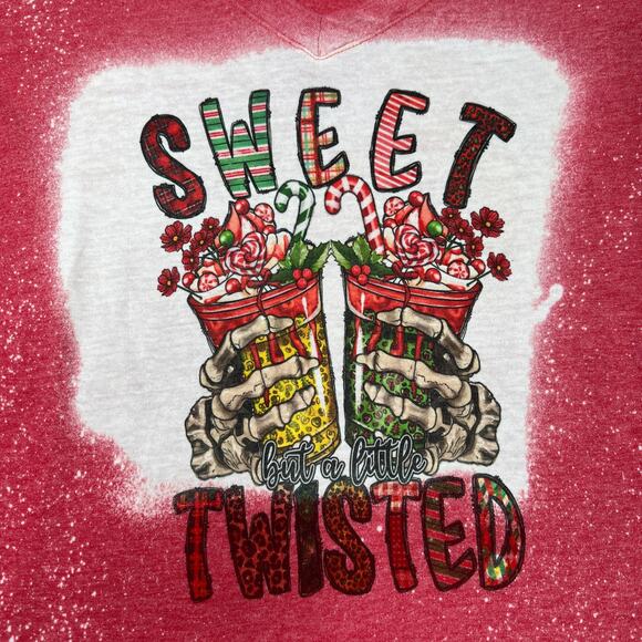 Holiday Bleached Red "Sweet but a little Twisted" Tee Large - Picture 1 of 6